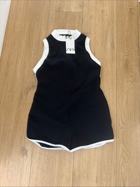 Zara Black and White Sleeveless High-Neck Romper